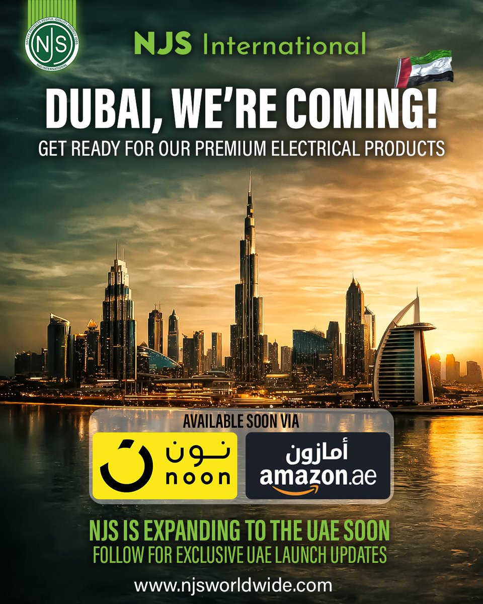 njssmartliving's tweet image. Dubai, we’re coming 🇦🇪

NJS International is launching in the UAE with premium LED lights, ceiling fans &amp;amp; smart electrical solutions.

🛒 Coming soon on Noon &amp;amp; Amazon UAE
🌐 njsworldwide.com
Follow for launch updates.

#Dubai #UAE #LEDLights #SmartLiving #NJSInternational