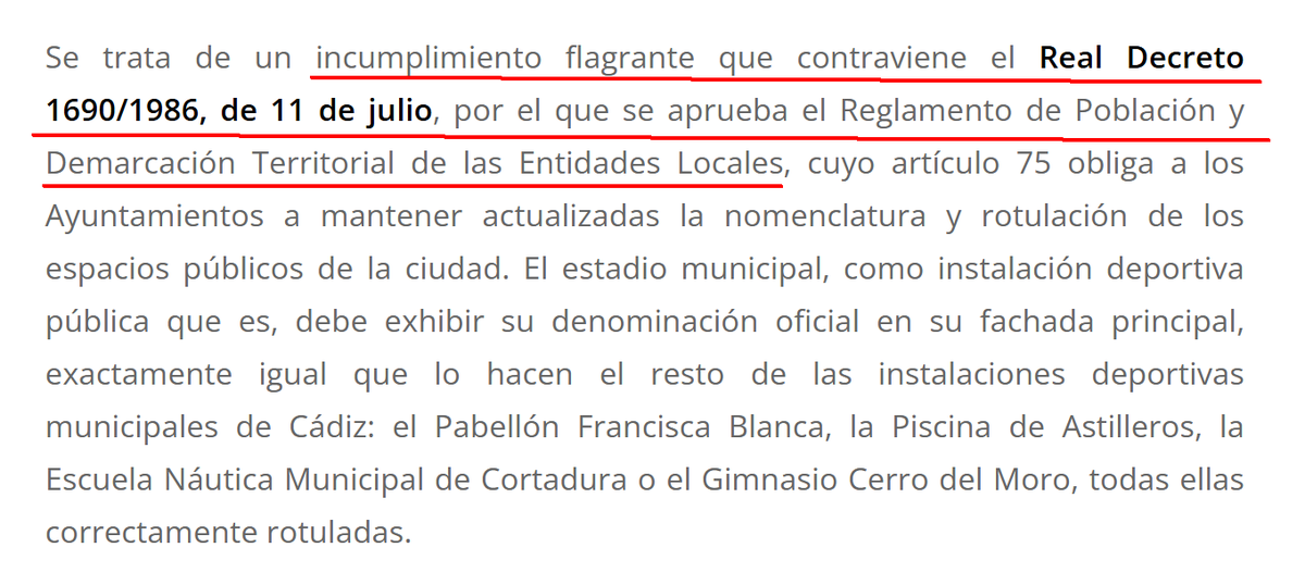 Exigimos rotulación del Estadio Municipal como el resto de instalaciones deportivas municipales. 
El <a href="/Cadiz_es/">Ayuntamiento de Cádiz</a> <a href="/brunog_cadiz/">Bruno García</a> incumple el real decreto que obliga a mantener actualizadas la nomenclatura y rotulación de los espacios públicos de la ciudad. 
<a href="/ppcadiz/">PP Cádiz-Provincia</a> <a href="/PPCadiz_Dipu/">Grupo PP Diputación</a>