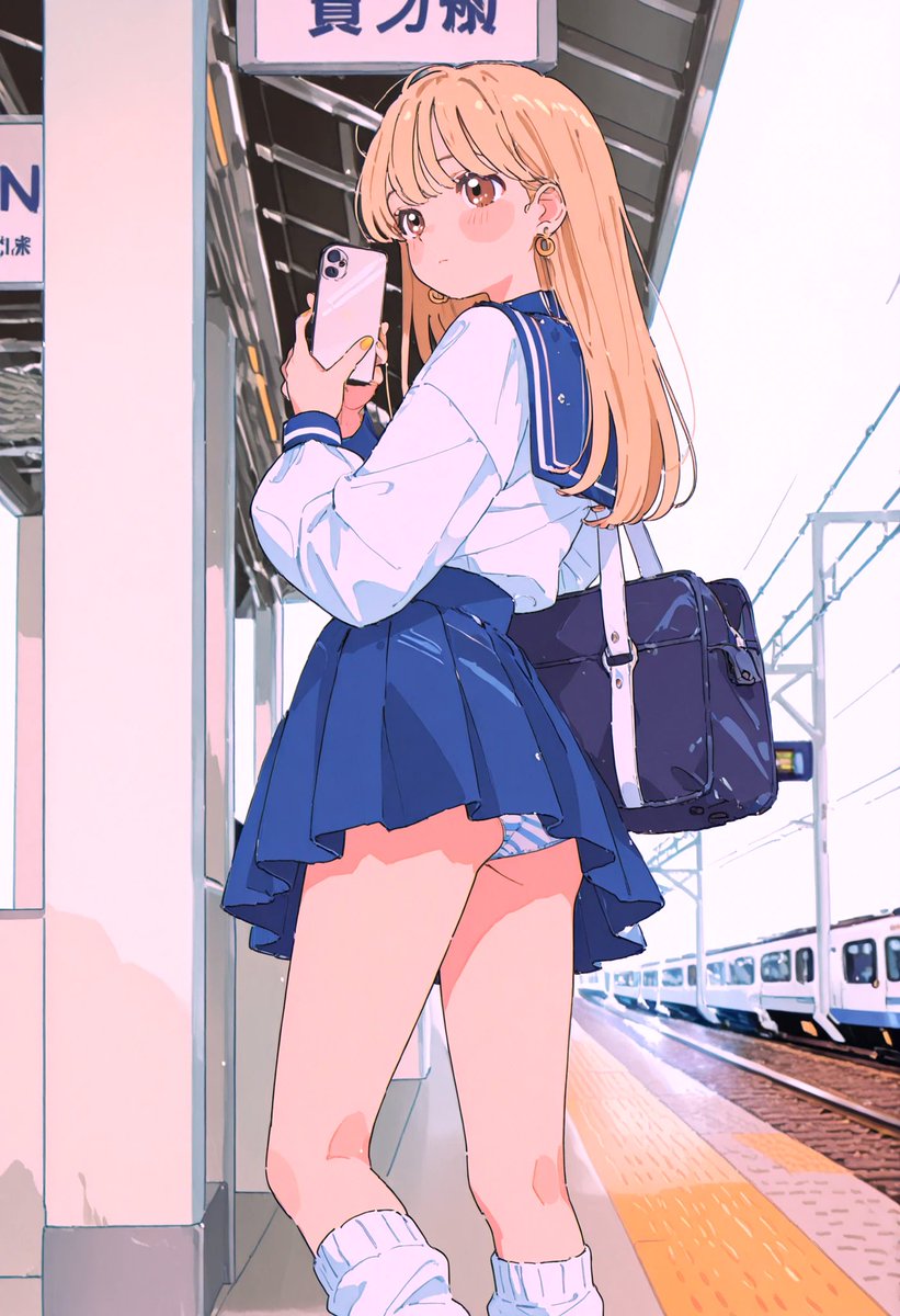 kakudan67's tweet image. 「JCさん」②
ピアス、ネイル、スマホをもちっとデコってもいいのだが、うちのSeaArtはプロンプトが長いと線が崩れるのです。
SFW illustration   #AIart #AIイラスト