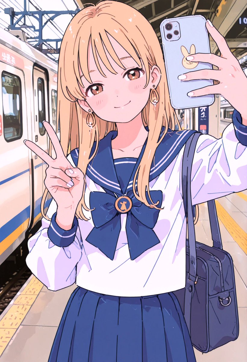 kakudan67's tweet image. 「JCさん」②
ピアス、ネイル、スマホをもちっとデコってもいいのだが、うちのSeaArtはプロンプトが長いと線が崩れるのです。
SFW illustration   #AIart #AIイラスト