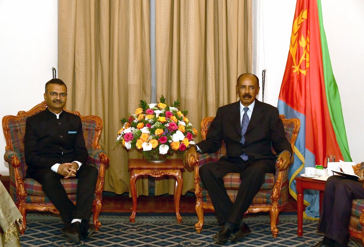 IndiaEritrea's tweet photo. 1/2
Amb Mr Raj Kamal presented Credentials to H.E. Mr Isaias Afwerki, President of the State of Eritrea on April 17, 2026. Amb conveyed greetings from Hon’ble President and Hon’ble Prime Minister of India to Hon’ble President of Eritrea and https://t.co/yHpKCxd1Wk