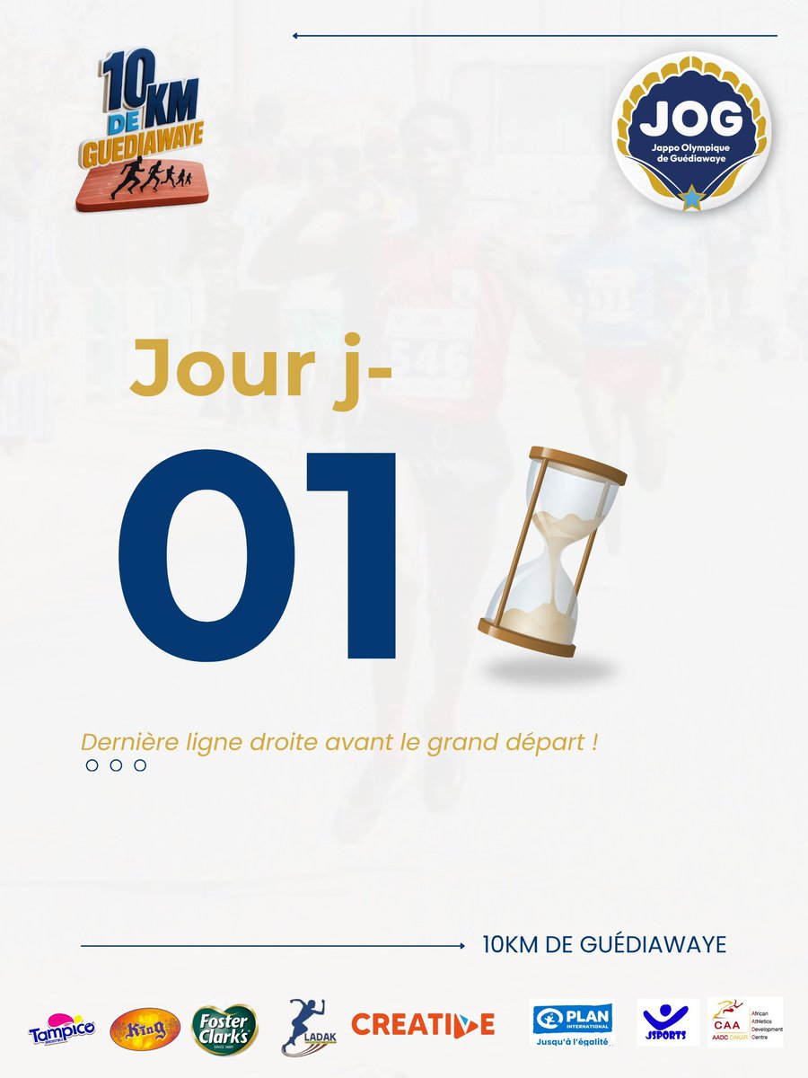 JOG_SPORTS's tweet image. ⏳🔥 𝐉-𝟎𝟏 𝐀𝐕𝐀𝐍𝐓 𝐋𝐄𝐒 𝟏𝟎 𝐊𝐌 𝐃𝐄 𝐆𝐔𝐄́𝐃𝐈𝐀𝐖𝐀𝐘𝐄 !

Demain, c’est le grand jour !  

 Vous êtes inscrit(e) ? Préparez votre dossard et soyez prêts !  

🙌 Vous ne courez pas ? Venez encourager les participants !  

#10KMGuediawaye #JOG #Running #JourJ