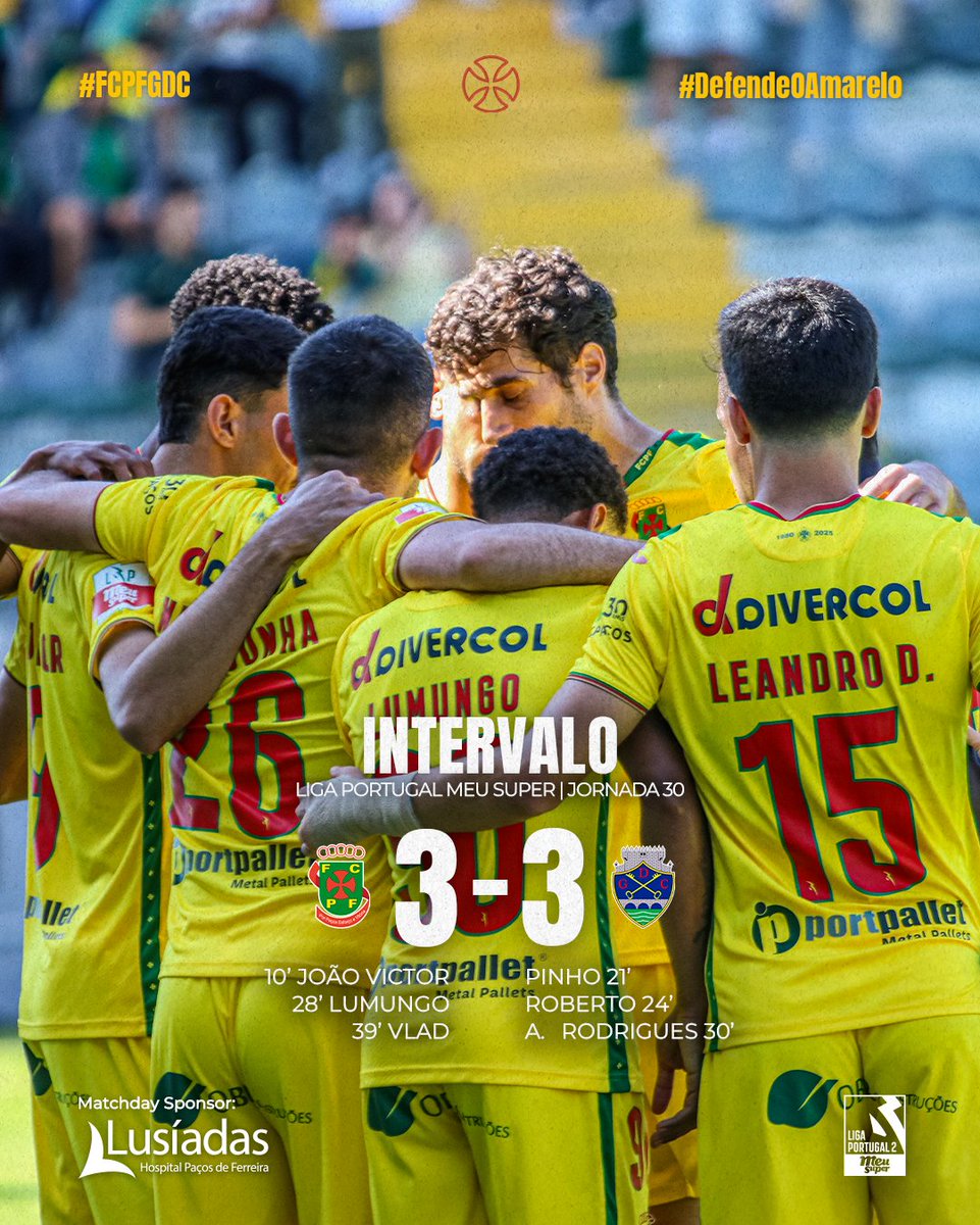 fcpf's tweet photo. #LigaPortugalMeuSuper | #FCPFGDC
| 3-3 | 📣 45+3' Termina a primeira parte.
⚽️ João Victor (10'), Lumungo (28') e Vlad (39') https://t.co/2pwWIdzANX