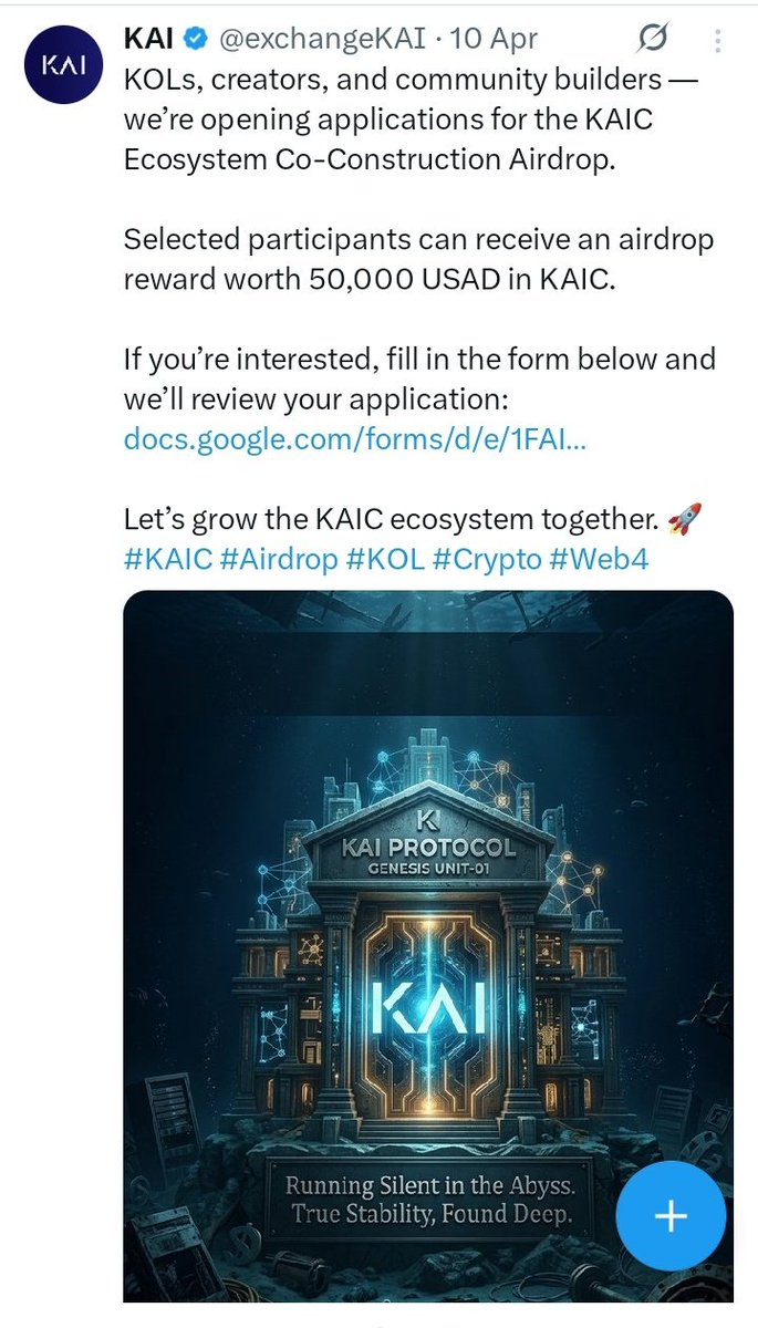 cryptolabfire's tweet photo. Don’t miss the KAI airdrop 

Join fastest growing crypto exchange and earn rewards for early participation. Register, fill this form and qualify for giveaways. 

Sign up with Kai exclusive link : https://t.co/QCfNeBxBoE

Fill form: https://t.co/Xb3iBURd98

🎉
@exchangeKAI https://t.co/4yDAxZ5VTQ