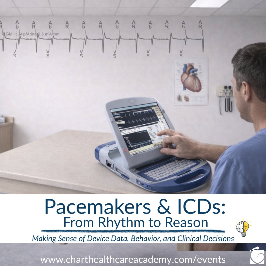 ChartAcademy's tweet image. 📢🚀🫀LAUNCHING - new live virtual CIED course!

Pacemakers &amp;amp; ICDs: From Rhythm to Reason
For device clinic teams and support!

📅 Saturday, July 18 | 9:30 AM – 3:30 PM ET ✅

🔗Link in BIO.

#FromRhythmToReason #DeviceClinic #CIED #CardiacDevices #DeviceClinicTeams #EPeeps