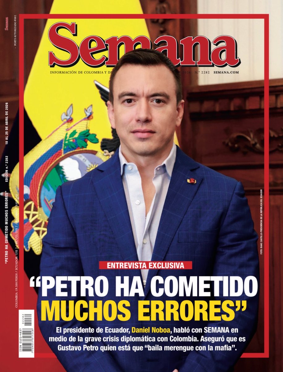 Daniel Noboa, presidente de Ecuador, habló en exclusiva con SEMANA de la crisis con Colombia: “Quien está que baila merengue con la mafia es Gustavo Petro”
semana.com/nacion/articul…