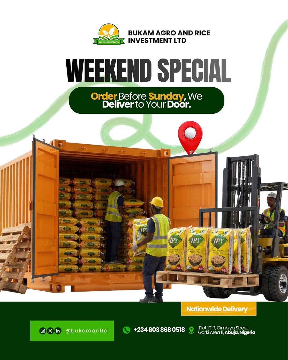 BukamAriLtd's tweet image. Saturday morning question: What are you cooking today? 🍚 Drop your meal plan below 👇 
(I'm asking for a friend named Bukam Rice 😂) And yes, we are delivering this weekend, WhatsApp us 07030911289
#SaturdayVibes #NaijaFood #WeekendCooking #BukamRice #JollofRice