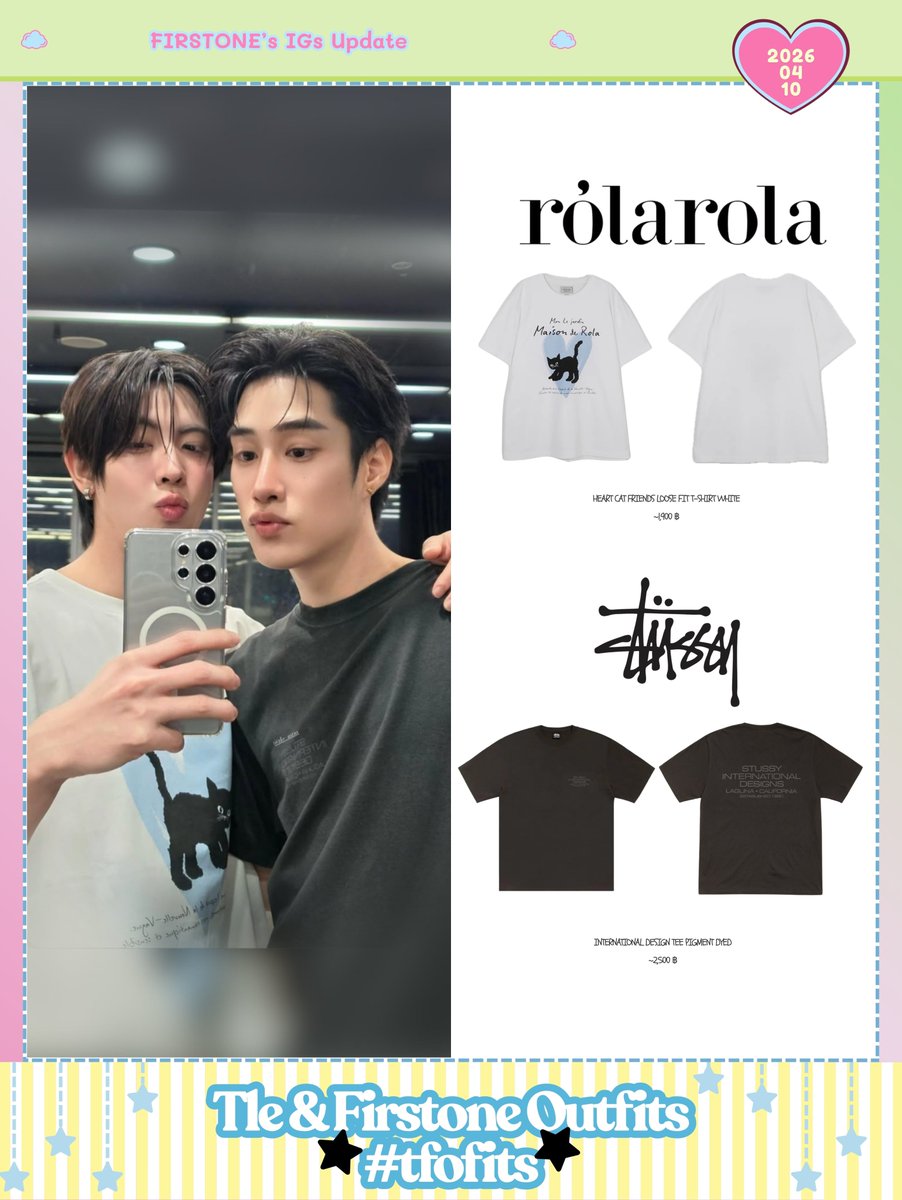 tfofits's tweet photo. 260410 Firstone IGs update ✨

👕 #rolarola Heart Cat Friends Loose Fit T-Shirt White
👕 #Stussy International Design Tee Pigment Dyed

#tfofits #TLE_mtm #Firstone #TleFirstone https://t.co/1uwlPcaGQV