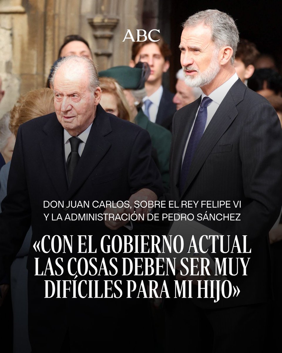 🇪🇸 Don Juan Carlos asegura que «las cosas deben ser muy difíciles» para su hijo Felipe VI «con el Gobierno actual» y lamenta que la monarquía haya perdido relevancia en España

Todas sus palabras 🔗 abc.es/espana/casa-re…
