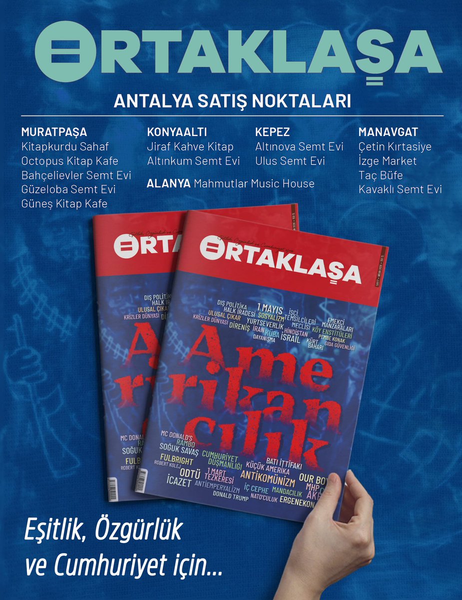 📌Ortaklaşa dergi, Nisan sayısında “Türkiye’de Amerikancılık” dosya konusuyla raflarda! 

📚Ortaklaşa’ya (<a href="/dergiortaklasa/">Ortaklaşa Dergi</a>) Octopus, Jiraf, Güneş Kitap Kafe, Kitapkurdu Sahaf ve semt evlerimizden ulaşabilir, sayfamıza mesaj atabilirsiniz.