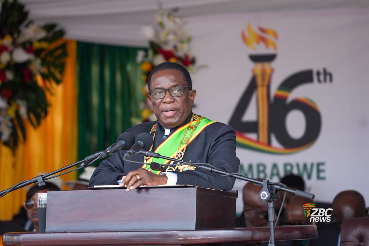 ZBCNewsonline's tweet photo. PRESIDENT MNANGAGWA HIGHLIGHTS ECONOMIC EMANCIPATION IN INDEPENDENCE ADDRESS
President Dr Emmerson Mnangagwa says the armed liberation struggle was fought to achieve full economic emancipation, including ownership of all national resources.
#ZimIndependence #Zim46 #Zimbabwe #IndependenceDay #ZBCNew