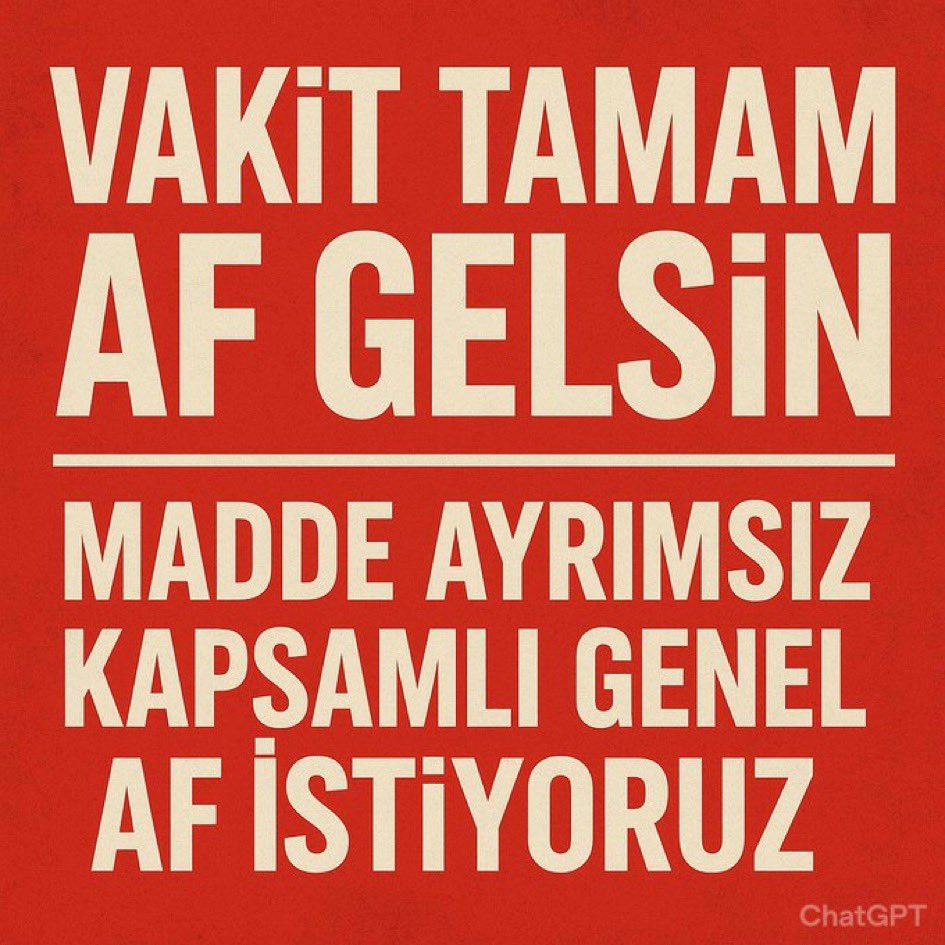 GenelAf EşitlikSağlar
<a href="/RTErdogan/">Recep Tayyip Erdoğan</a> <a href="/dbdevletbahceli/">Devlet Bahçeli</a> <a href="/YildizFeti/">Feti Yıldız</a> <a href="/abakingurlek/">Akın Gürlek</a>
Yamalı bohça olmaktan çıkmış infazı GenelAF temizler Toplumum Affa ihtiyacı var 
🕊🕊🕊🕊🕊🕊🕊🕊🕊🕊
SnErdoğan TalepGenelAf