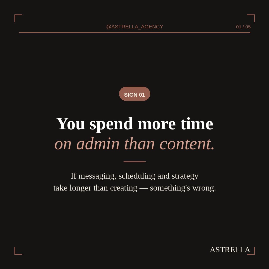 Astrella_Agency's tweet photo. 5 signs you’re ready for management. 👇

You don't need a team when everything is perfect. You need one when things are good but could be so much better.

DM us 'APPLY' if 2 or more hit home.

A 🧵 - and be honest with yourself.

1) You spend more time on admin than content https://t.co/NDi42N4n8K