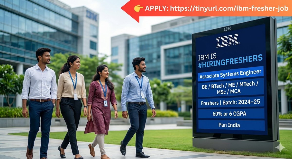fjafreshers's tweet image. 🚀 IBM #HiringFreshers

💼 Associate Systems Engineer
🎓 BE / BTech / ME / MTech / MSc / MCA
👶 Freshers | Batch: 2024–25
📊 60% or 6 CGPA
📍 Pan India

🔗 Apply: tinyurl.com/ibm-fresher-job
👉 Follow for daily fresher &amp;amp; MNC jobs

#IBM #FreshersJobs #OffCampus #ITJobs #Jobs2026