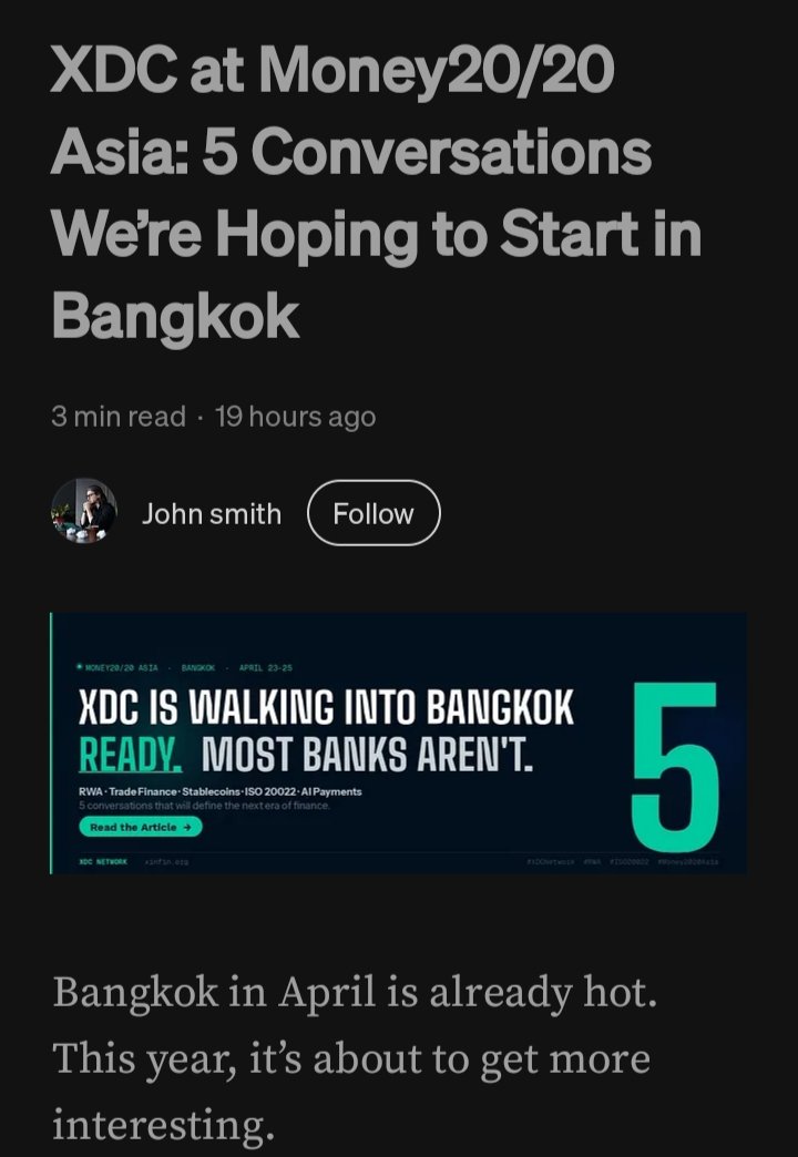 EmilyCarte99917's tweet image. XDC at Money20/20 Asia 🇹🇭 is all about pushing:

💡 Real-world adoption
💡 Institutional blockchain use
💡 Cross-border innovation

Quiet builders → Loud impact.

Read more 👇
medium.com/@johnnysmith03…

#XDCNetwork #CryptoNews #RWA #Fintech #Web3 @XDCNetwork