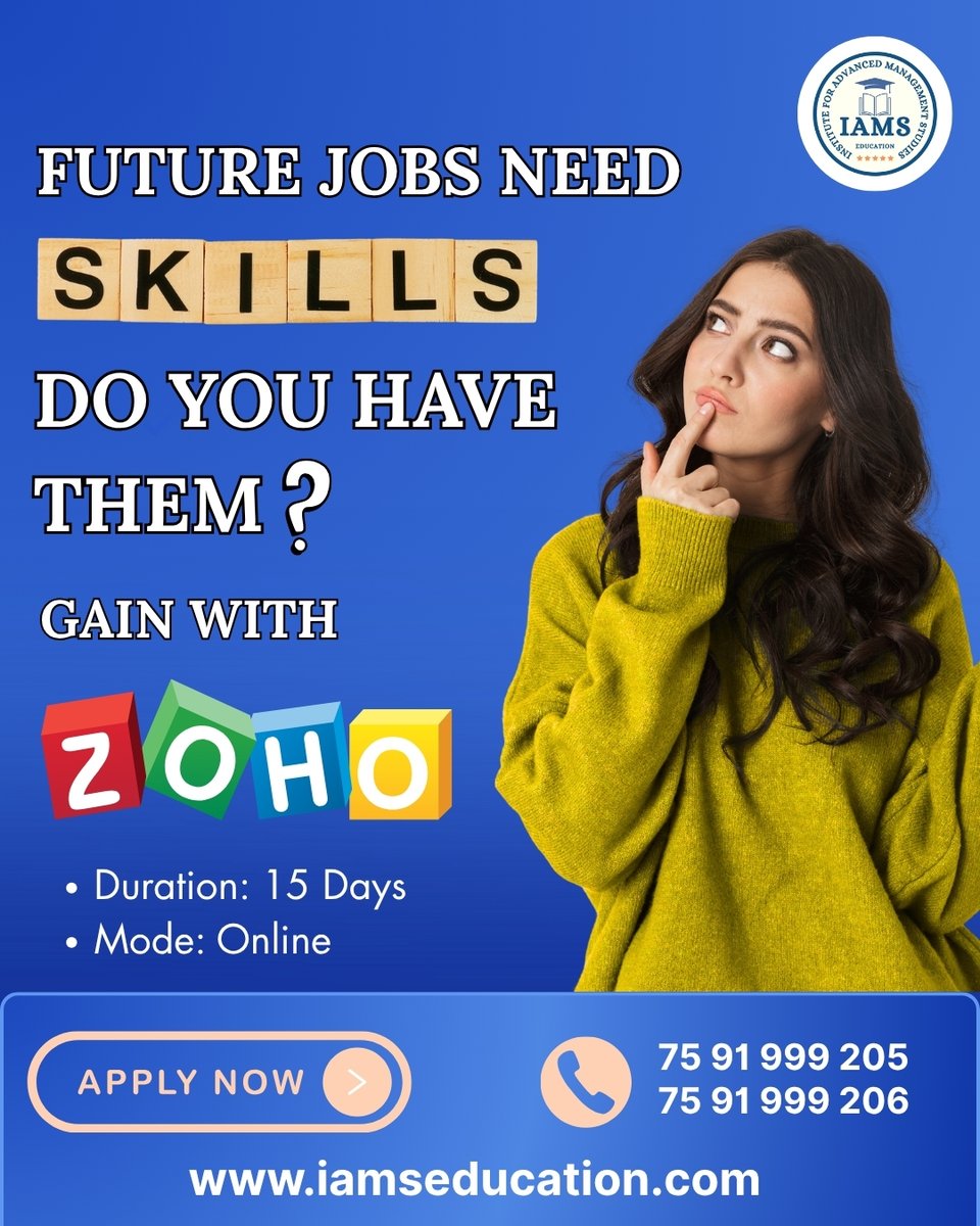 IAMSEducation's tweet image. Future jobs need skills.

Learn ZOHO in just 15 Days 🚀
✔ Online Training
✔ Job-Ready Skills
✔ Admissions Open
📞 7591 999 205
📞 7591 999 206
📞 7591 999 207

#ZOHO #FutureSkills #CareerUpgrade