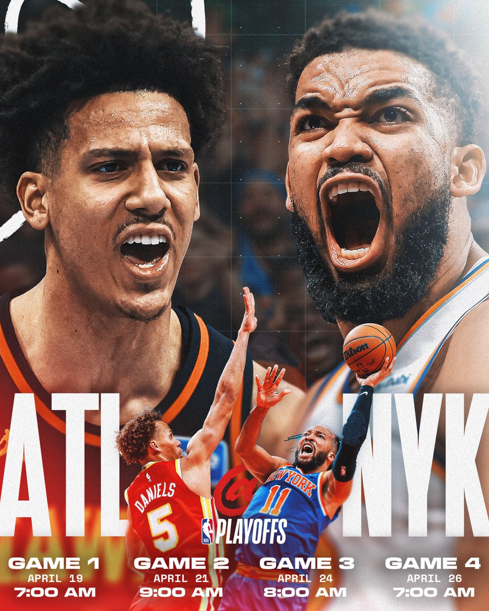 NBAJPN's tweet image. 2026 NBA PLAYOFFS🏆
東地区の6位と3位が激突🔥

アトランタ・ホークスvsニューヨーク・ニックス
シリーズ第1戦は明日4/19 7:00~🏀

試合はプライムビデオで配信！👀
👉 bit.ly/NBAPrimeJPN

#プライムビデオでNBA #NBAonPrime
#TrueToAtlanta #NewYorkForever
@pvsportjp #NBAJPN