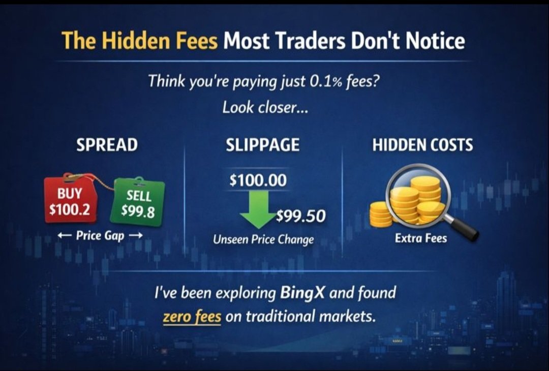 stephenkyoms14's tweet image. The Hidden Fees Most Traders Don’t Notice.
Real talk, most losses aren’t from bad trades.
It’s spread, slippage, execution
Been paying more attention lately after testing BingX.
Changes how you see every trade.
#Crypto #Trading