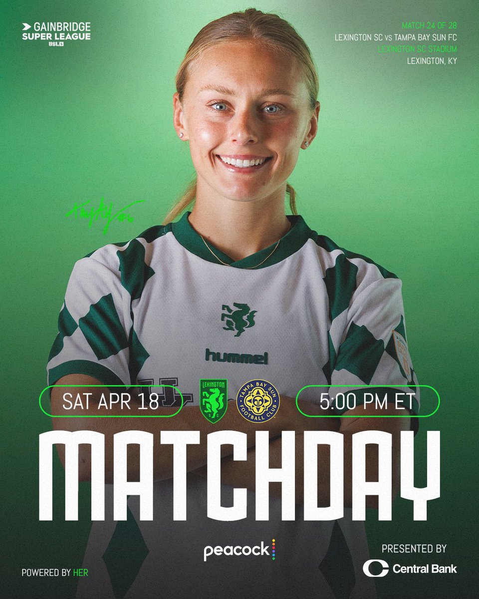 LEXSCwomen's tweet photo. One more win π
π @TampaBaySunFC
π 5:00 p.m. ET
ποΈ Lexington SC Stadium
π Lexington, KY
π Pups at the Pitch
πΊ Peacock
ποΈπ https://t.co/S5VWZhKbRN
#LexGo | #LEXvTB | #PoweredByHER https://t.co/6UA535il6m
