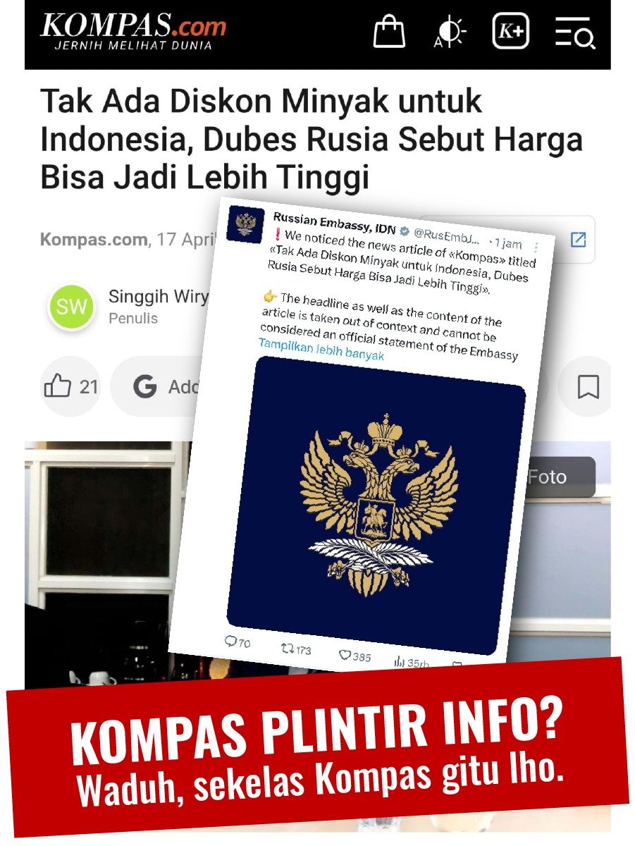 kalau sampai Dubes Rusia Marah , berarti ada yang tidak beres dalam proses pemberitaannya. apakah redaksi sudah benar-benar membaca ulang dan memastikan isi wawancara sesuai fakta sebelum dipublikasikan? 
#BeritaBohongKOMPAS