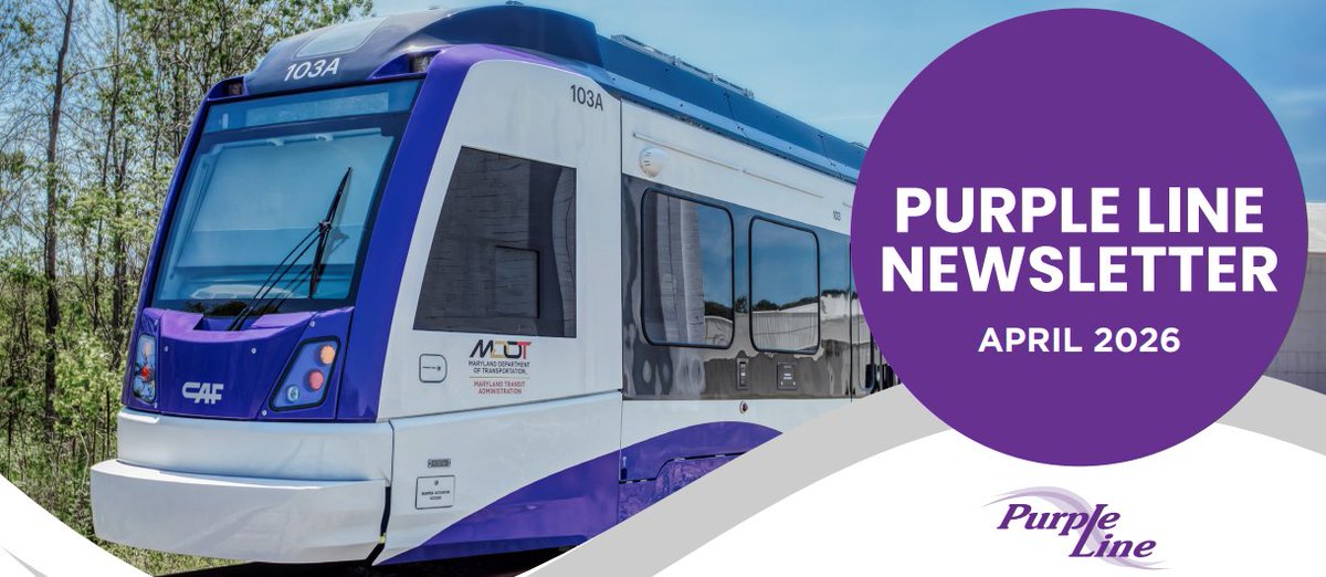 MCDOTNow's tweet image. The April 2026 edition of the #PurpleLine #Newsletter is now available - in English and Spanish. 
⭐English 📰 🔗 purplelinemd.com/media/qtue4vgj…
⭐Spanish 📰 🔗 purplelinemd.com/media/lhqo3vzb… 
@MontgomeryCoMD @MoCoCouncilMD @MDOTMTAHolly @mtamaryland #mdcommuters #SilverSpringMD #BethesdaMD
