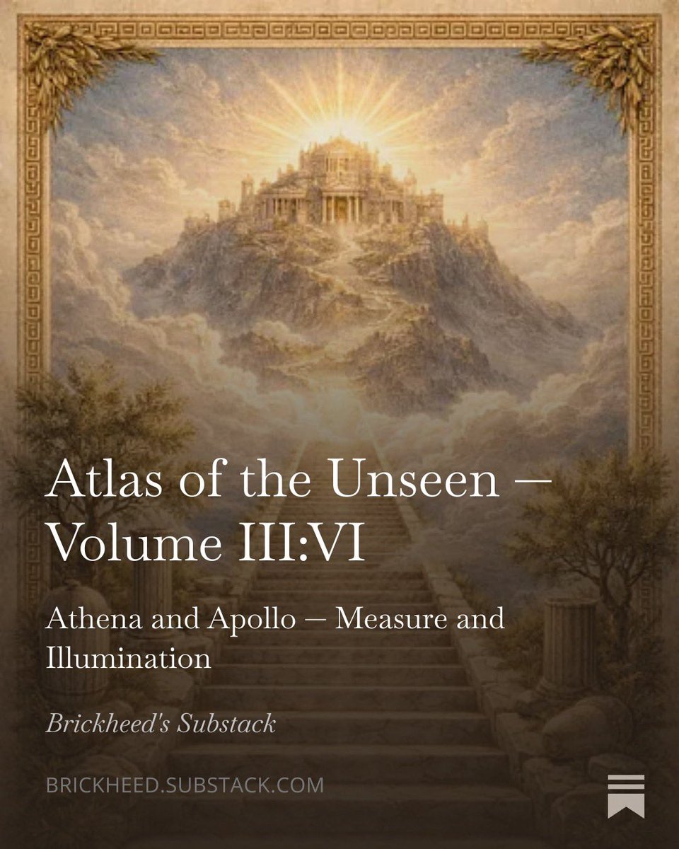 brickheed0's tweet image. Athena and Apollo mark the Hellenic world with measure, wisdom, music, light, and form. Order is not only ruled. It is shaped.

#GreekMythology #Athena #Apollo #AncientGreece #Mythology

open.substack.com/pub/brickheed/…