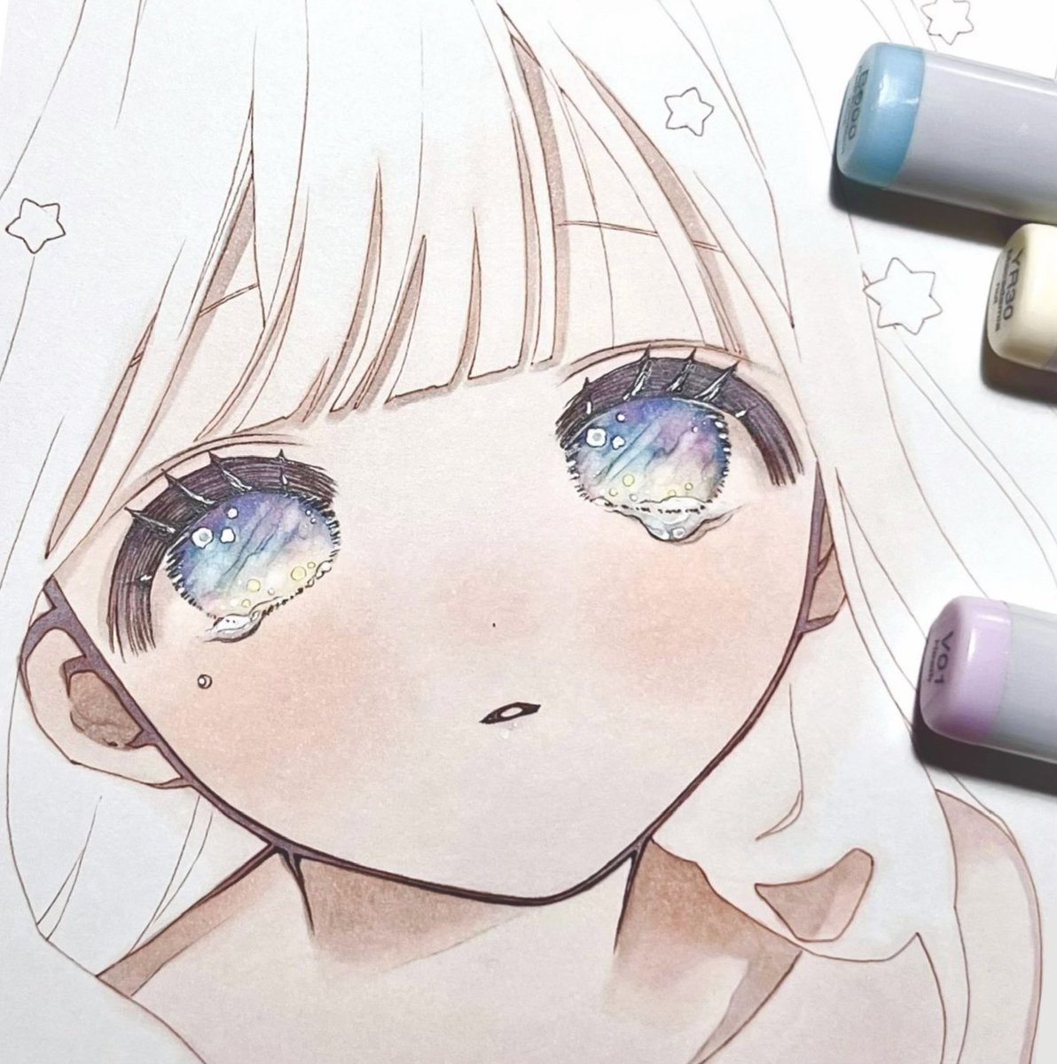 「星降る夜、ひとしずくの祈り ₊ ⁺ ⟡ ꙳」|優樹ユキ ❅ 池袋ロフト展示中のイラスト
