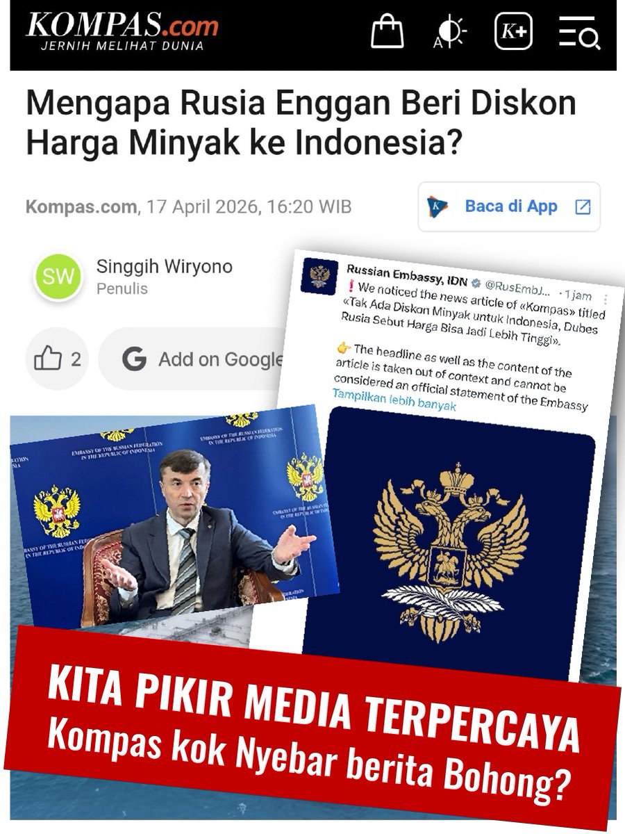 dubes rusia langsung klarifikasi, katanya pemberitaan ini keluar dari konteks 
Jadi ini miss komunikasi atau gimana nih?
Dubes Rusia Marah #BeritaBohongKOMPAS