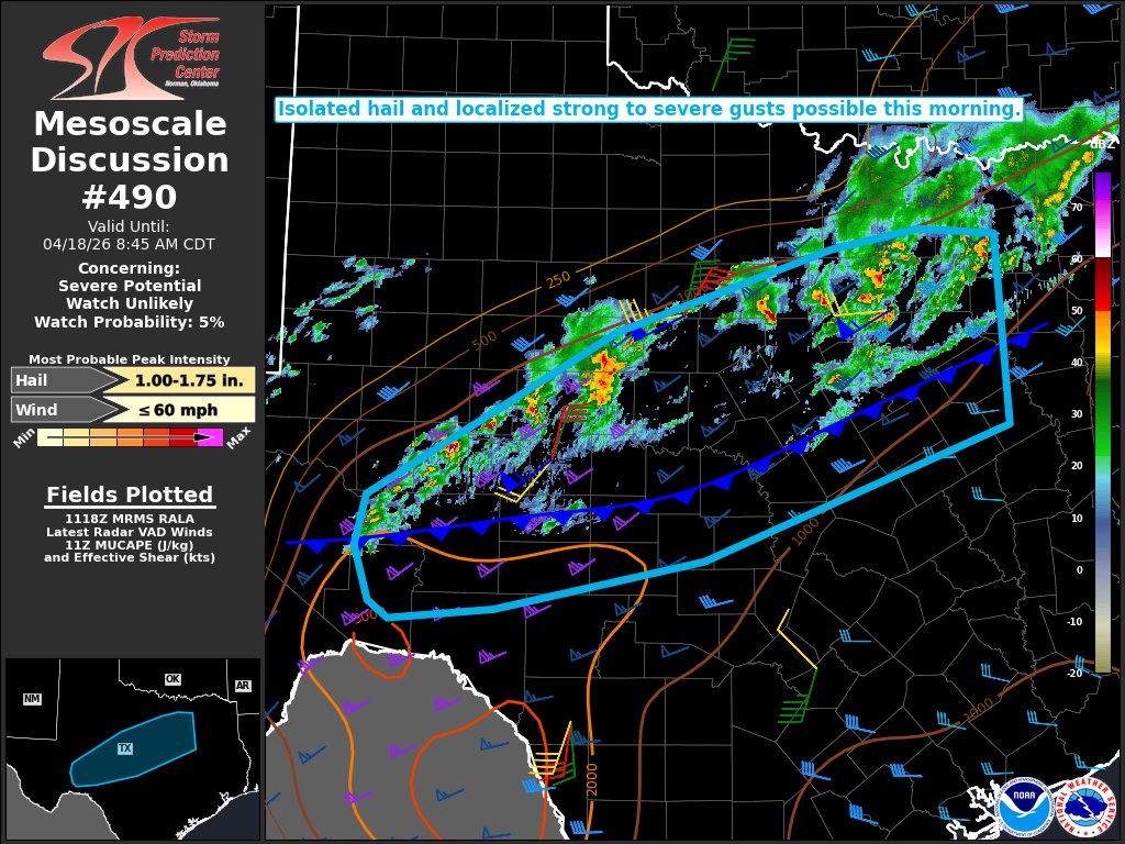 NWSSPC's tweet image. 6:22am CDT #SPC_MD 0490 , #txwx, spc.noaa.gov/products/md/md…
