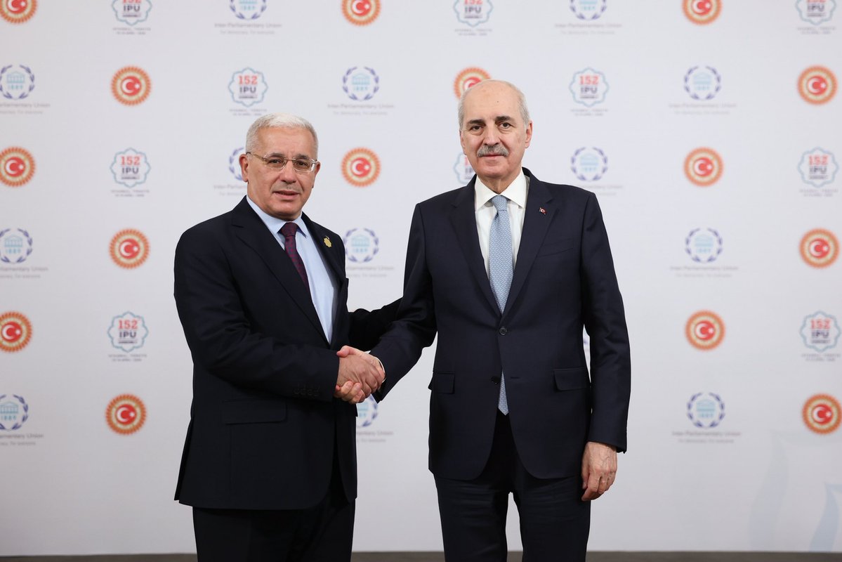 TBMMresmi's tweet image. Türkiye Büyük Millet Meclisi Başkanımız @NumanKurtulmus, Cezayir Ulusal Halk Meclisi Başkanı İbrahim Boughali ile Parlamentolar Arası Birlik (PAB) 152. Genel Kurulu marjında İstanbul’da bir araya geldi. #IPU152