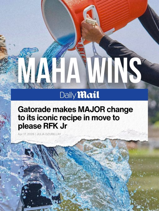 JohnGer24430535's tweet image. Hello:

Gatorade is removing artificial FD&amp;amp;C colors!

Spring 2026: Look for the new Gatorade Powder Sticks—first to go dye-free.

Fall 2026: The bottled "Big Three" (Fruit Punch, Lemon Lime, and Orange) original and Zero versions.

MAHA wins!

#MAGA #MAHA!

God Bless,
John German