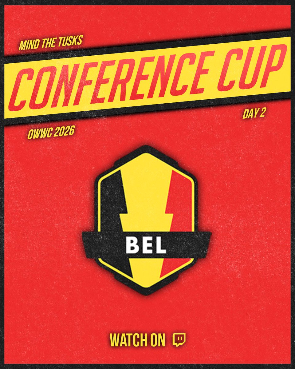 BelgiumOWWC's tweet photo. Our journey continues! The Conference Cup day 2 is upon us. 🇧🇪 ⚔️

Our first match of the day is against @PortugalOW. 🇵🇹

Join us to cheer for our amazing players ⬇️

#mindthetusks #OWWC2026 https://t.co/bGUVN7KdQL