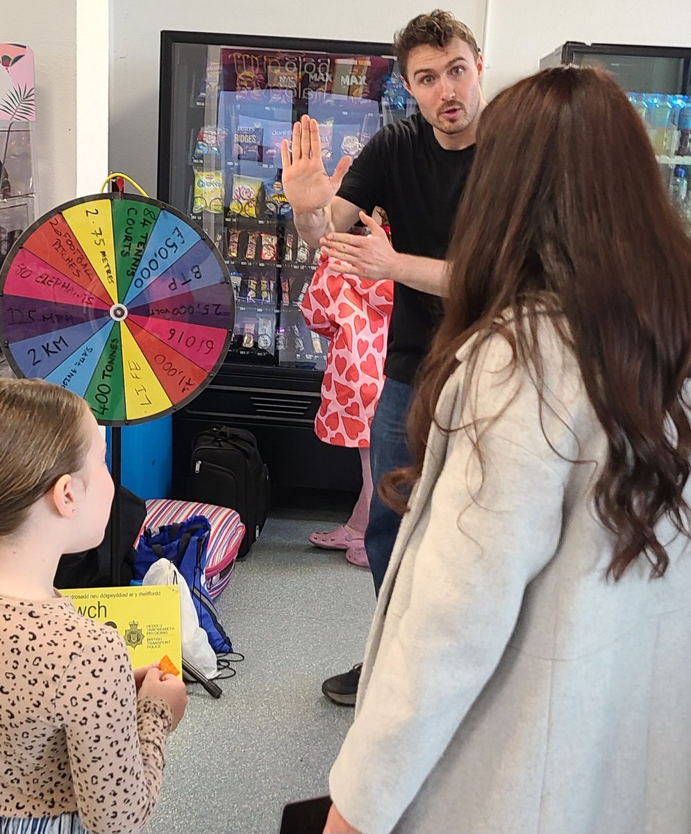 Bolloltd's tweet image. The @NetworkRailWAL spin wheel game is generating some excitement in @HaloLeisureRblx, Pencoed. #IAmTrainSafe #RailSafety #didntseeitcoming