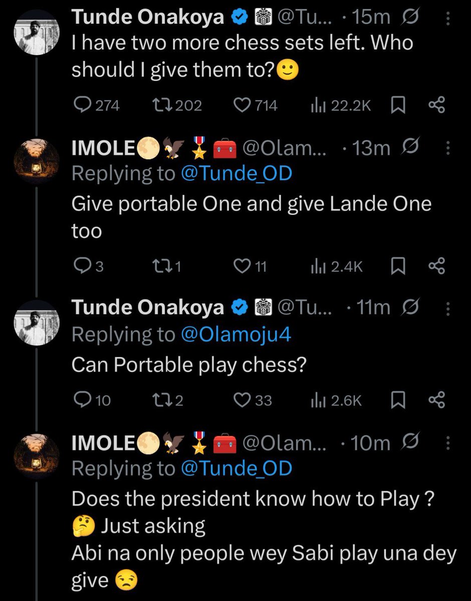 “Someone paid for every chess sent out, whether directly or indirectly”

Why SlumDog Chamillionaire come dey find who dey give two remaining chess sets?