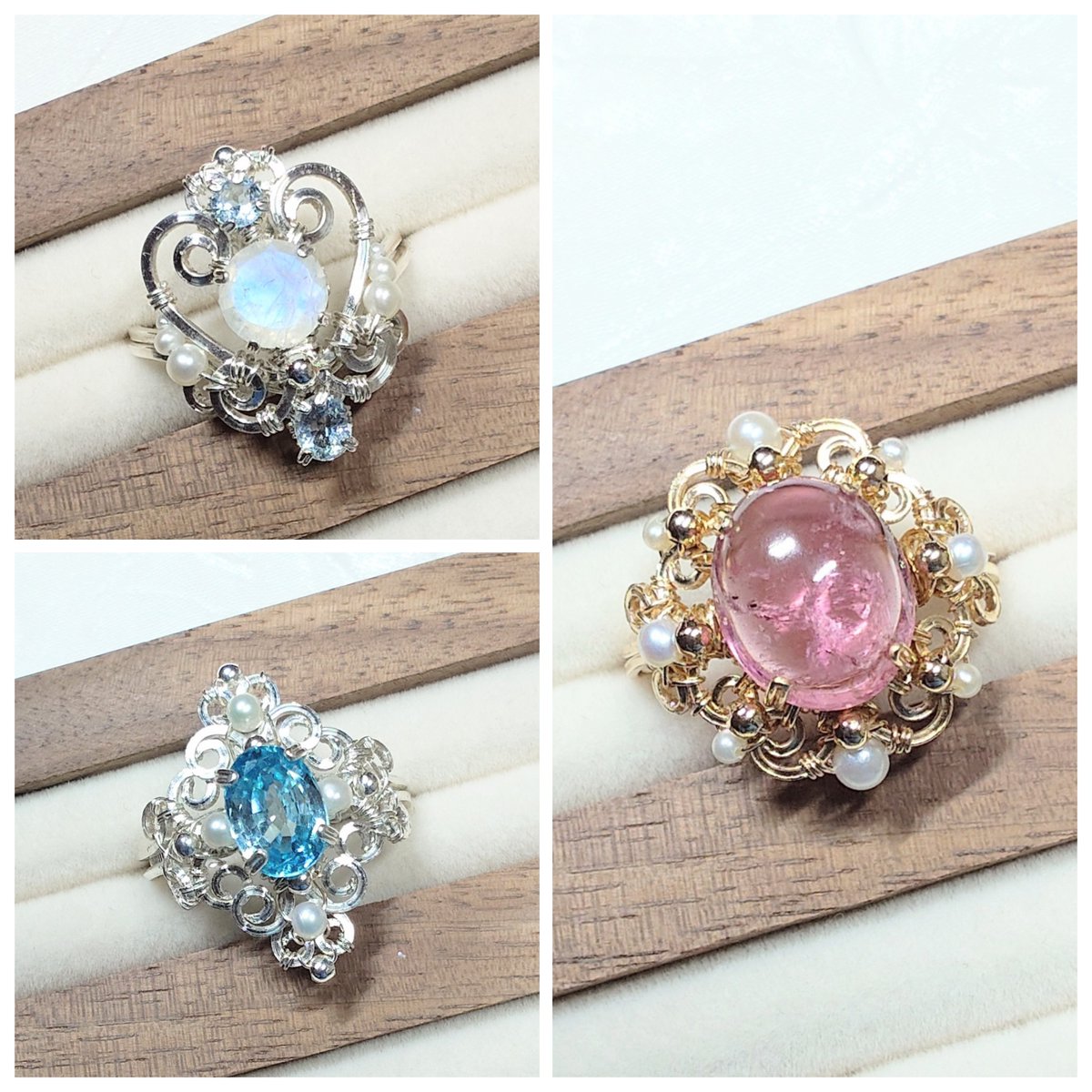 指輪達✨💍🎶

左から
①ブルージルコン、パール
②ピンクトルマリン、パール
③レインボームーンストーン、アクアマリン、パール

SV925・14Kgfワイヤーで石枠から手造りのワイヤーアートアクセサリーです✨

ハンドメイドサイト・ミンネにて販売中です🍀(⁠^⁠^⁠)
minne.com/sigetu