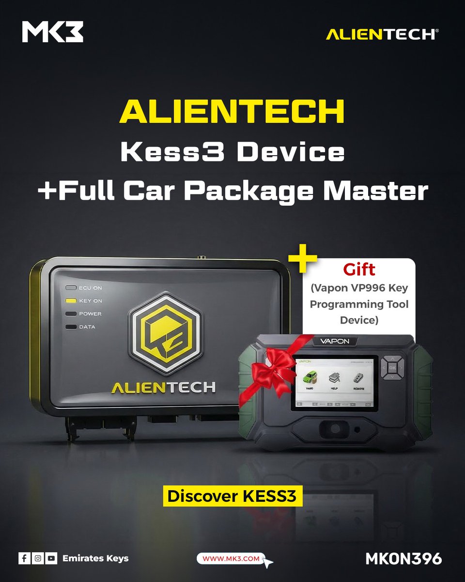 NDelhiEmirKeys's tweet image. Upgrade your workshop with the Alientech Kess3 Master Full Car Package 🚗💨a powerful all-in-one OBD, Bench &amp;amp; Boot tuning tool, Buy now and get a FREE Vapon VP996 Key Programming Tool 🎁

📱 +971525004707

#MK3 #Alientech #KESS3 #tuning #ECU #KeyProgramming #VaponVP996