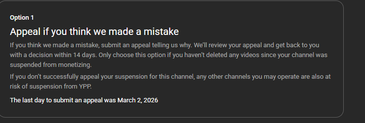OvidiuRoblox's tweet photo. Hi, I believe there may be a mistake regarding my demonetization. I do not create AI-generated or mass-produced content, and all my videos are original. I also tried to submit an appeal through YouTube Studio, but the button didn’t work / didn’t let me click it, so I’m not sure if my appeal was actually sent. Could you please check and advise? I also believe my demonetization may be a mistake.
