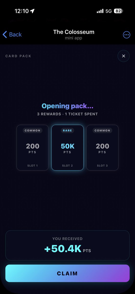What luck 😆

Got 50K PTS from opening a card pack! Let’s get into the Colosseum together and place some bets!

Go big or go home 😏

Let’s bet 👉🏻 t.me/TheColosseumTG…