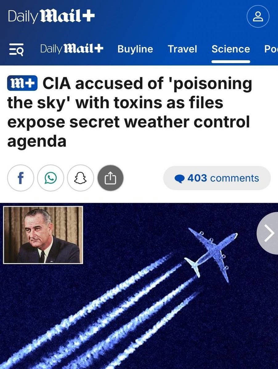 🚨💥🚨 ARTICLE EXPLOSIF !

❗ LA CIA EST ACCUSÉE D'« EMPOISONNER LE CIEL » AVEC DES TOXINES, TANDIS QUE DES FICHIERS RÉVÈLENT L'AGENDA SECRET DE CONTRÔLE DU CLIMAT !  😲👇🏻

dailymail.co.uk/sciencetech/ar…