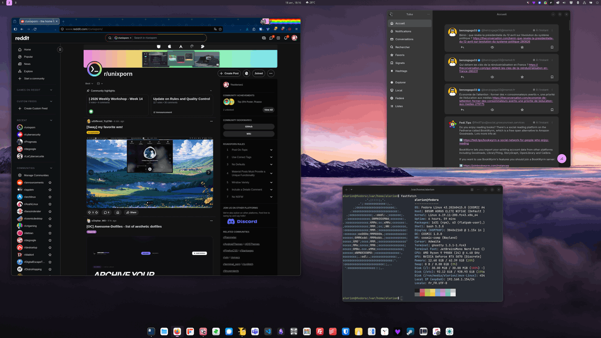 bot_unixporn's tweet image. [COSMIC] Atomic Fedora, minimalist with mountains, nature, simple and productive
Link: redd.it/1sp1xxa

#unixporn #linux #screenshot