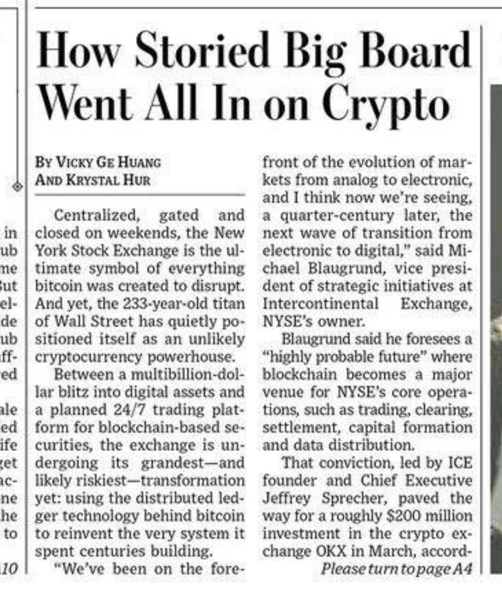 cryptorover's tweet photo. 💥MASSIVE:

Crypto just made the front page of Wall Street Journal. 

This is going fully mainstream https://t.co/J6X0Db22vt