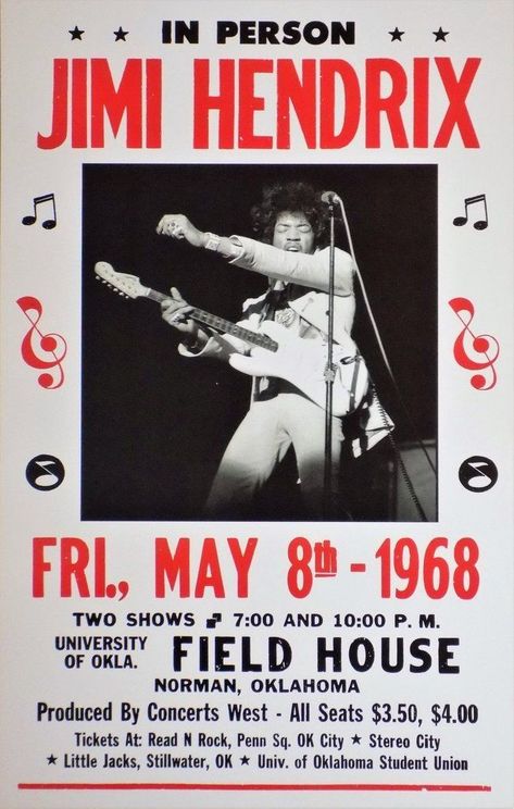 CasaPolimata's tweet image. Jimi Hendrix 🎸
University of Oklahoma Field House en Norman, Oklahoma; el 8 de mayo de 1968.
#Posters 
#Vintage 
#Music