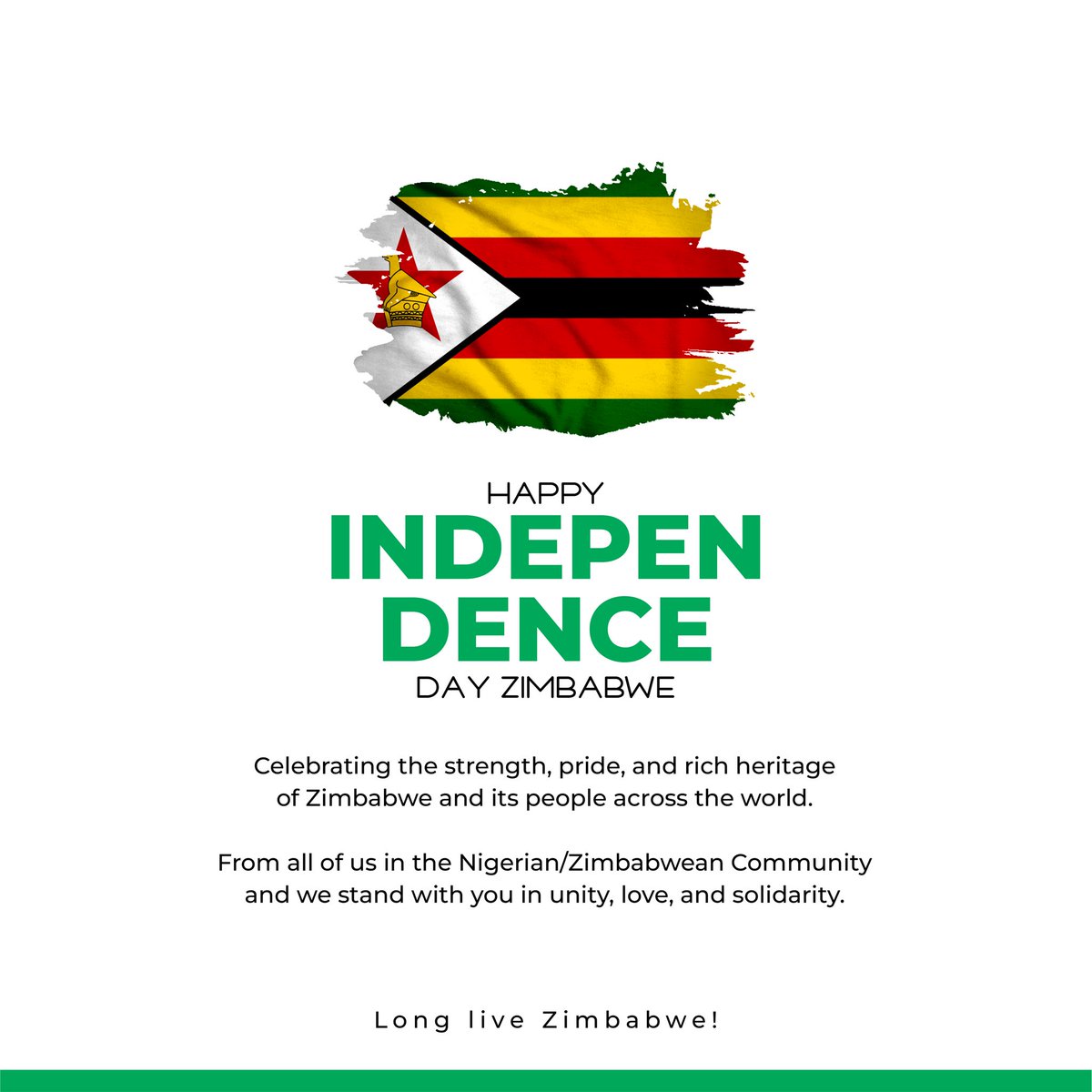 Happy Independence Day to all our Zimbabwean brothers, sisters, and children across the world, and to all our Zimbabwean wives proudly married to Nigerian men.

Today, we celebrate your strength, resilience, rich culture, and the beautiful spirit that defines Zimbabwe. 

May your