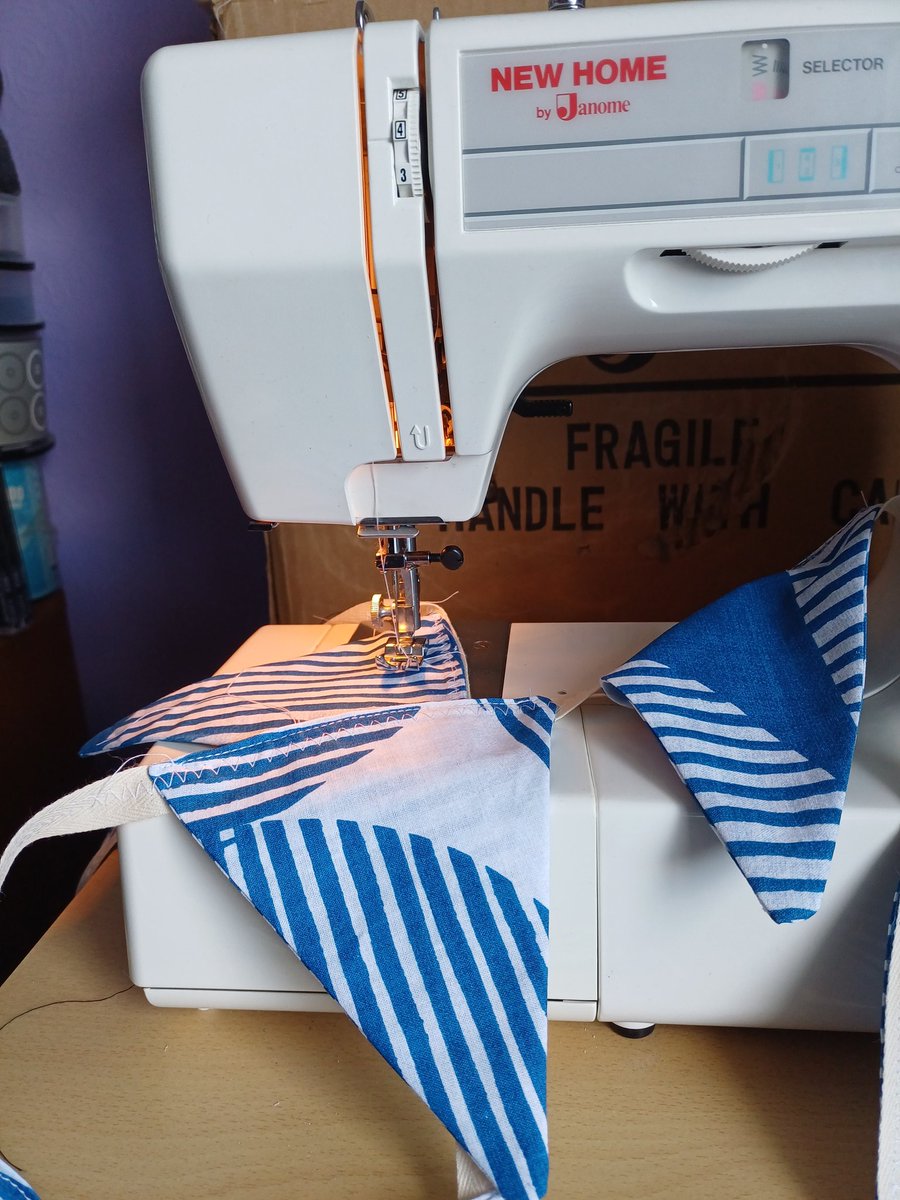 kendie's tweet image. A few hours, an ex display pillow case, some tape and an idea. Some new bunting made for the shed. Need get some new fairy lights before I put it up! #sewing #creative #sewingproject #bunting