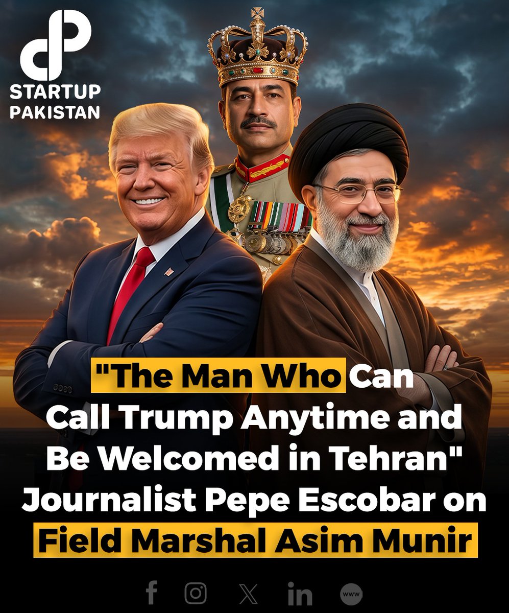 PakStartup's tweet image. "The Man Who Can Call Trump Anytime and Be Welcomed in Tehran" Journalist Pepe Escobar on Field Marshal Asim Munir

Disclaimer: This post is based on publicly available reports. The image is AI generated and is just for reference.

#WorldNews #MiddleEast #GlobalPolitics