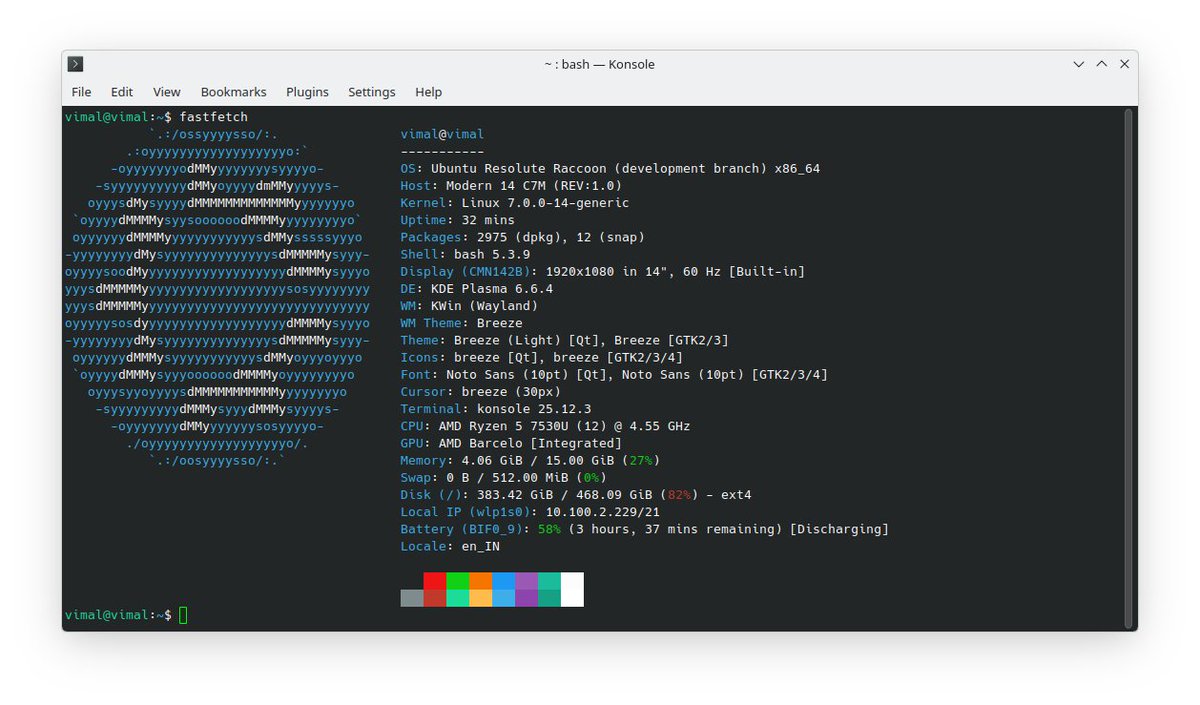vimal0212's tweet image. Now running Kubuntu 26.04 LTS Beta. Waiting for the final release.
#Ubuntu #Kubuntu #LTS #ResoluteRaccoon