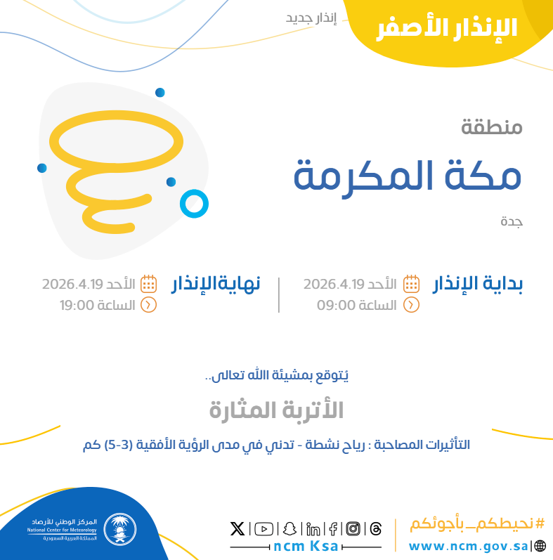 النظام الآلي للإنذار المبكر بالمركز الوطني للأرصاد tweet media