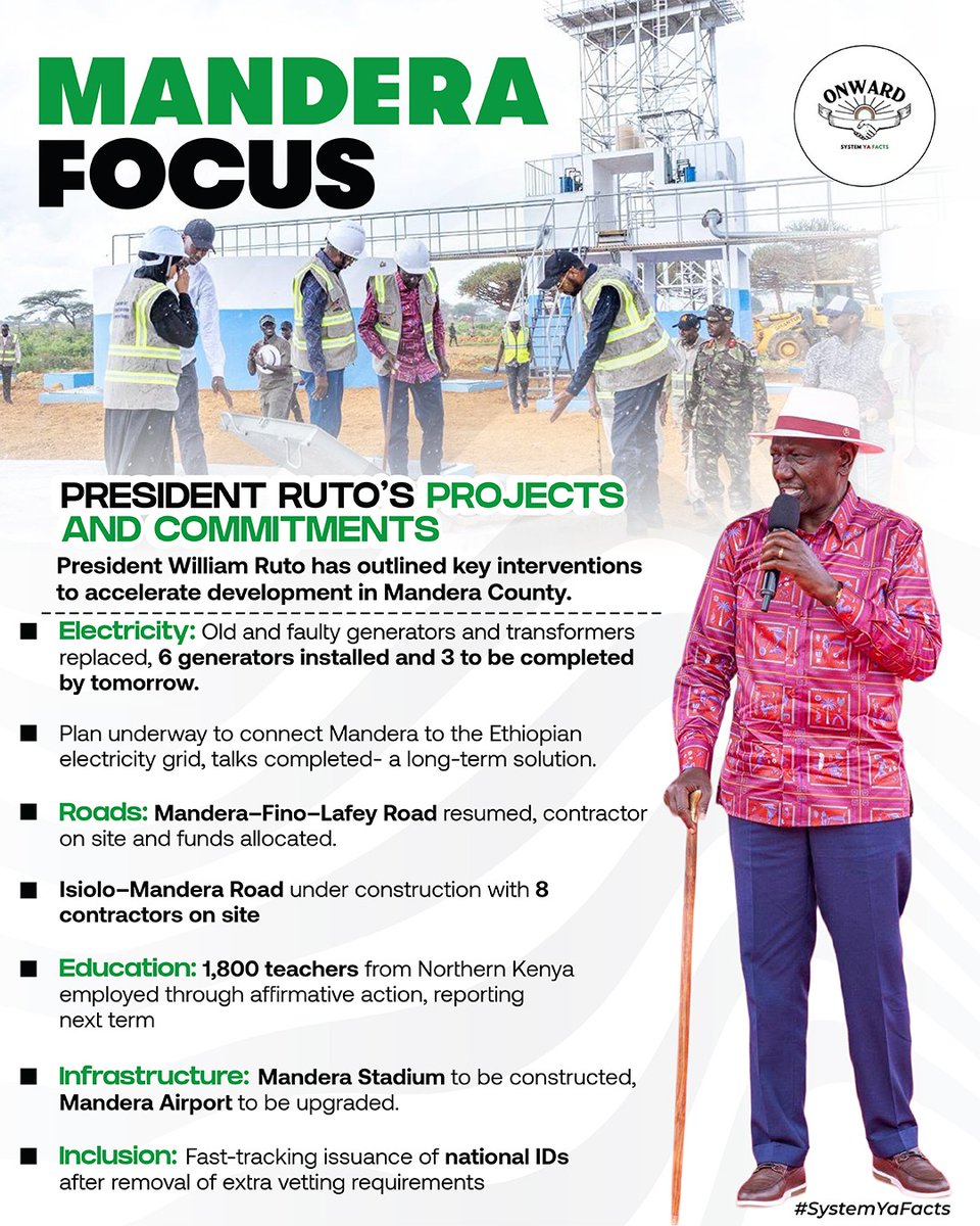 WilliamsMkenya's tweet photo. Mandera is moving forward as stable electricity expands, road projects progress, teachers prepare to report & key infrastructure plans advance. Faster ID issuance is strengthening inclusion, improving access & unlocking new opportunities. #ManderaFocus ✔️ https://t.co/kSGKo5Vt5g https://t.co/xRBxIILl3z