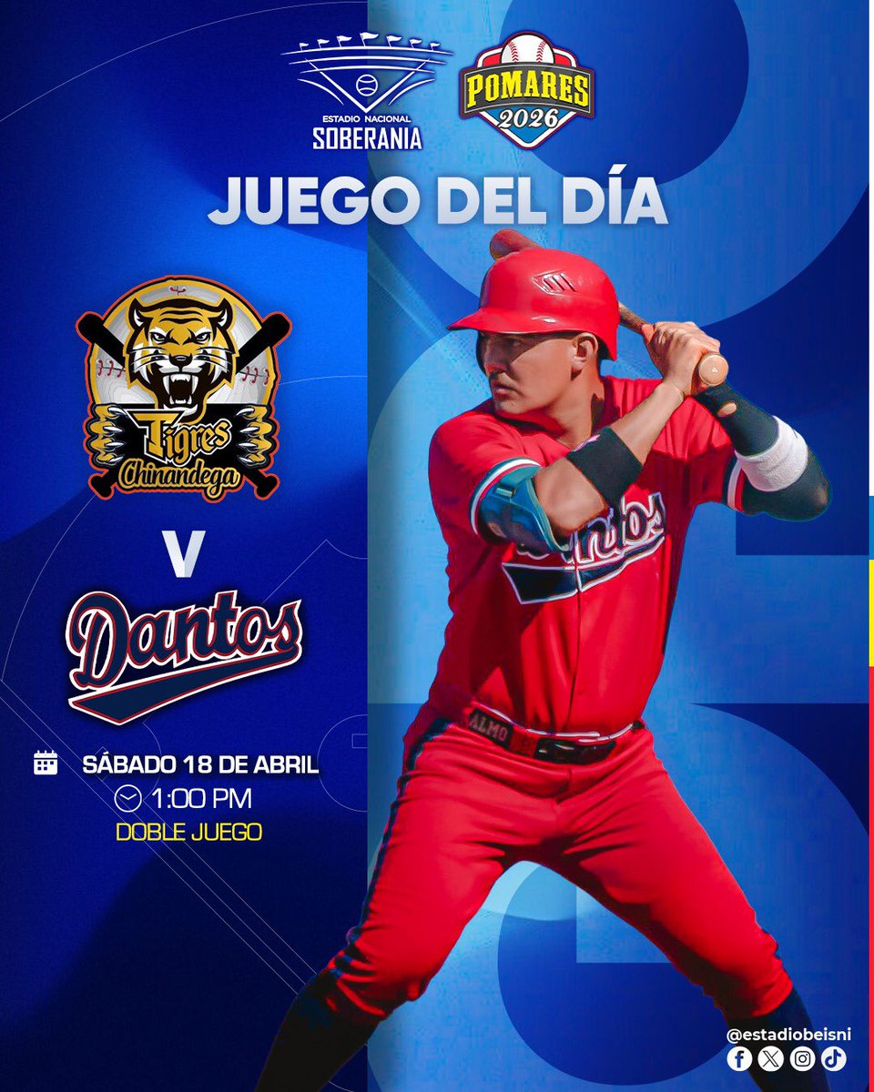 Juego del Día⚾️
Tigres de Chinandega 🐅🆚🐾 @losdantosni 
⏰1:00PM
#EstadioNacionalSoberanía🏟️