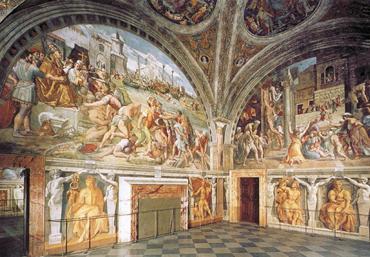 Anaximander_II's tweet image. Painting by the famed Renaissance artist Raphael, the Battaglia di Ostia, depicting the 849 naval battle between Italian and Muslim fleets. The painting decorates the Stanza dell'incendio del Borgo room of the Stanze di Raffaello, part of the Vatican Museums.
#painting #raphael